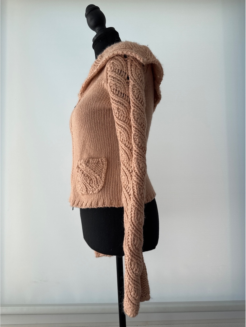 Essendi Alpaca Wool Mohair Cable Knit Zip Sweater Women’s Small Cottagecore - Picture 3 of 5